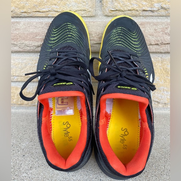 Asics Court FF 2 Novak Mens Size 7 Black Orange Yellow Tennis 1041A083 Shoes - Picture 7 of 8